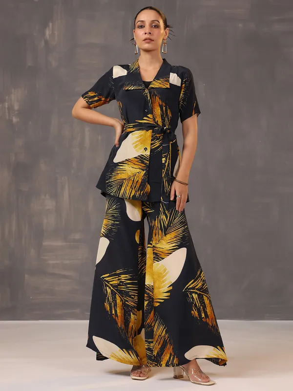 Black printed co ord set in satin