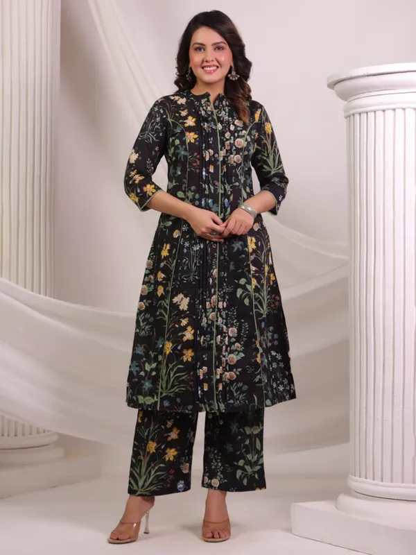 Black printed cotton kurti set for women