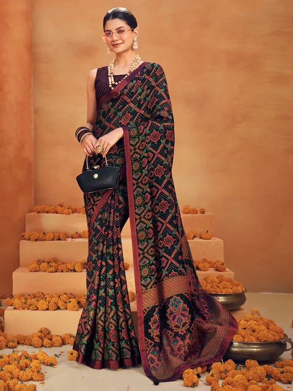 Black printed georgette saree for partywear