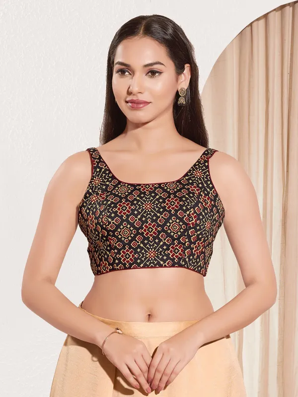 Black printed ready made cotton blouse
