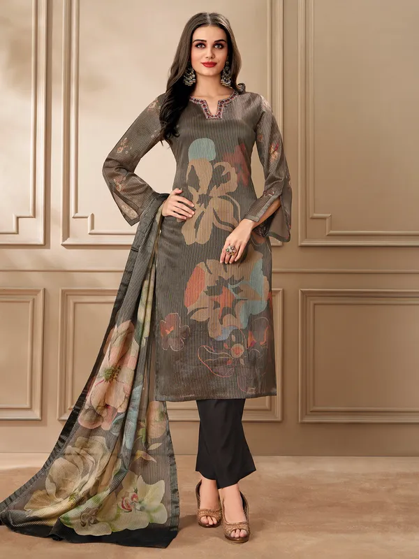 Black printed salwar suit in organza
