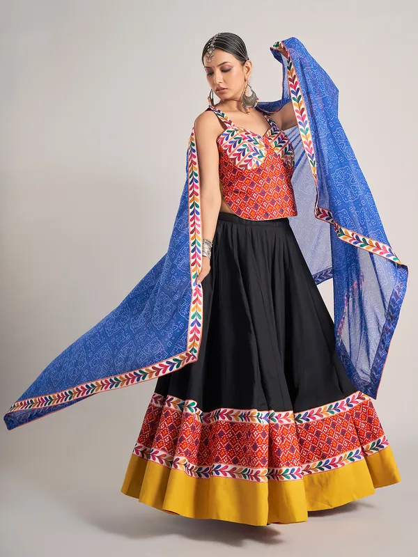 Black printed silk garba nights chaniya choli