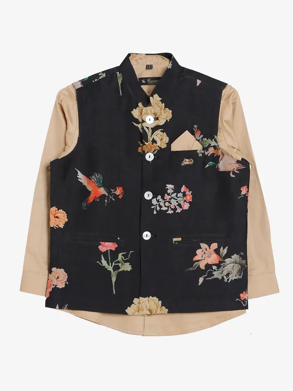 Black printed waistcoat with shirt