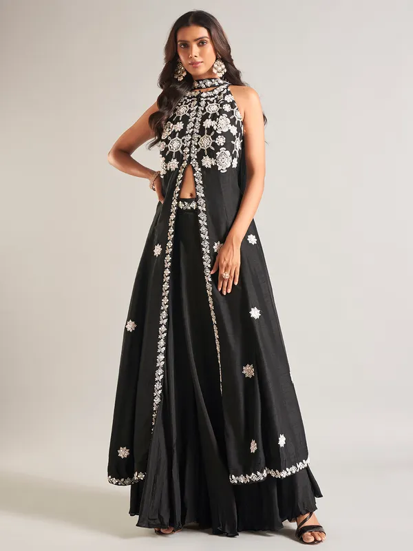 Black raw silk lehenga salwar suit