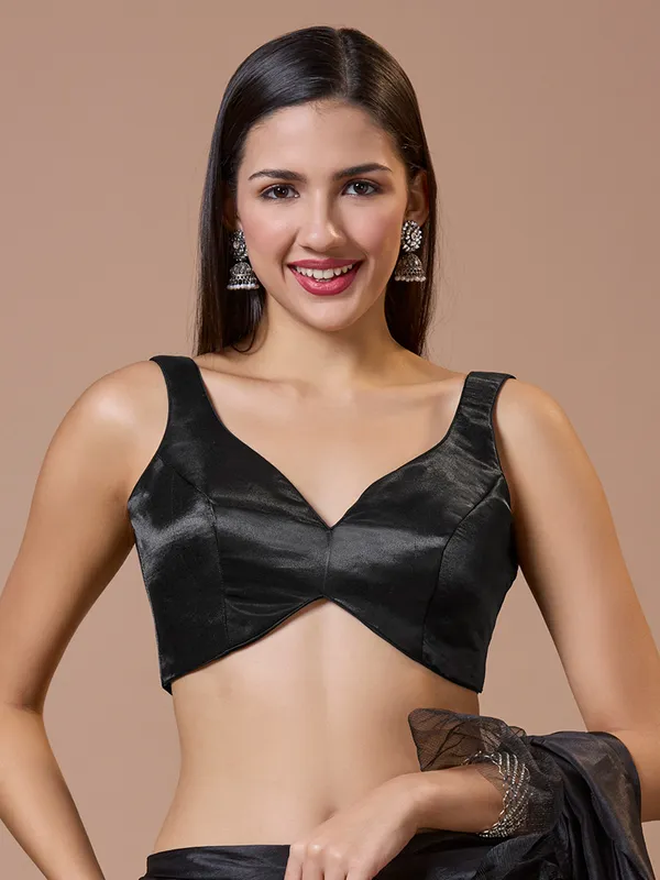 Black ready made blouse in rich silk