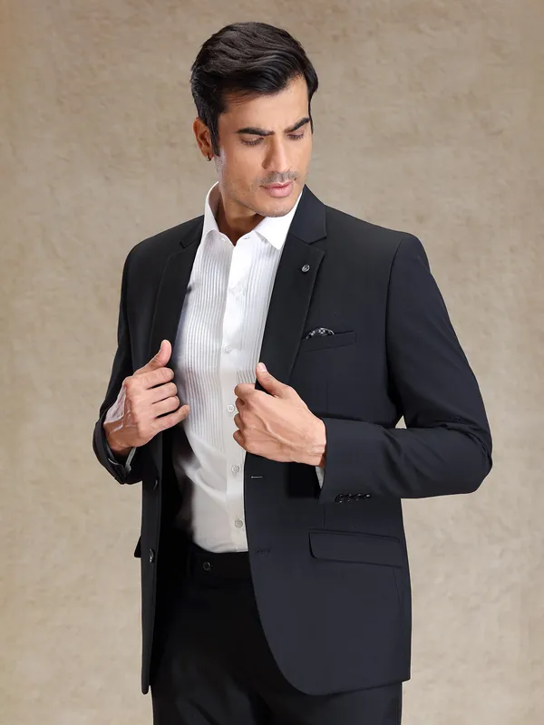 Black refined classy terry rayon 2pc suit for mens wear