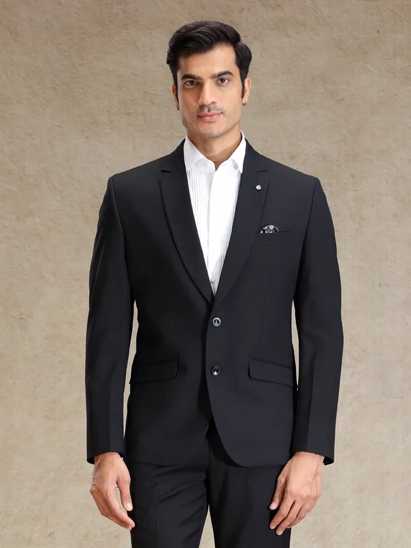 Black refined classy terry rayon blazer for mens wear