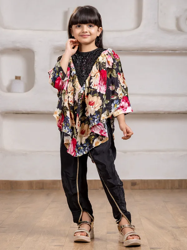Black satin silk dhoti suit with bead embellishments