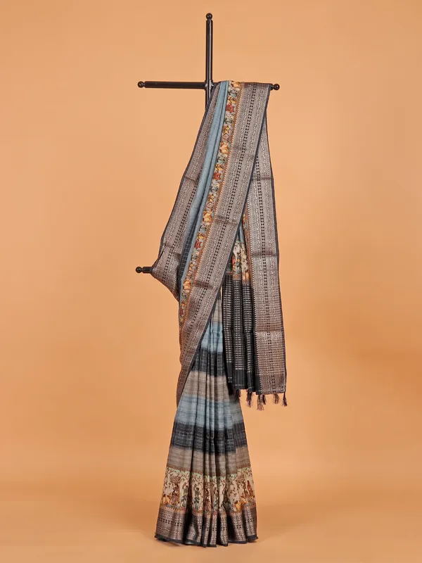 Black semi dola silk printed saree