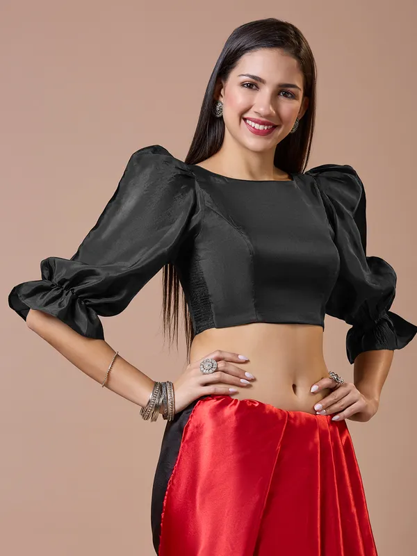 Black silk boat neck comfort fit ready made blouse