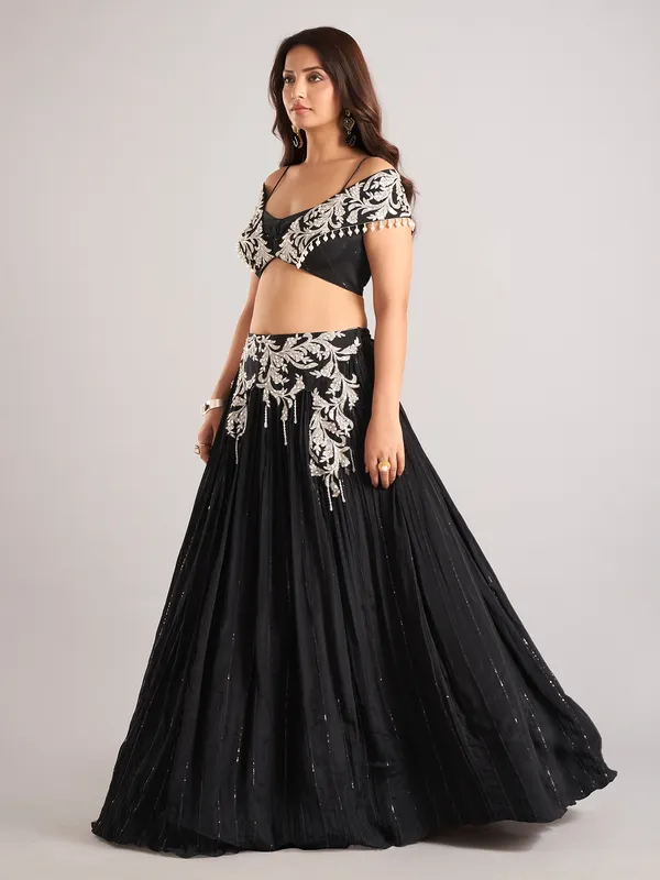 Black silk designer wedding wear lehenga choli