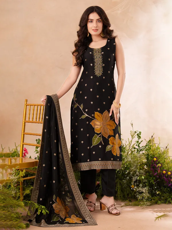 Black silk festive salwar suit with dupatta