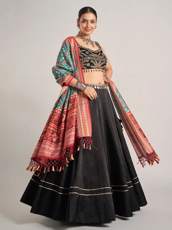 Black silk navratri chaniya choli with dupatta