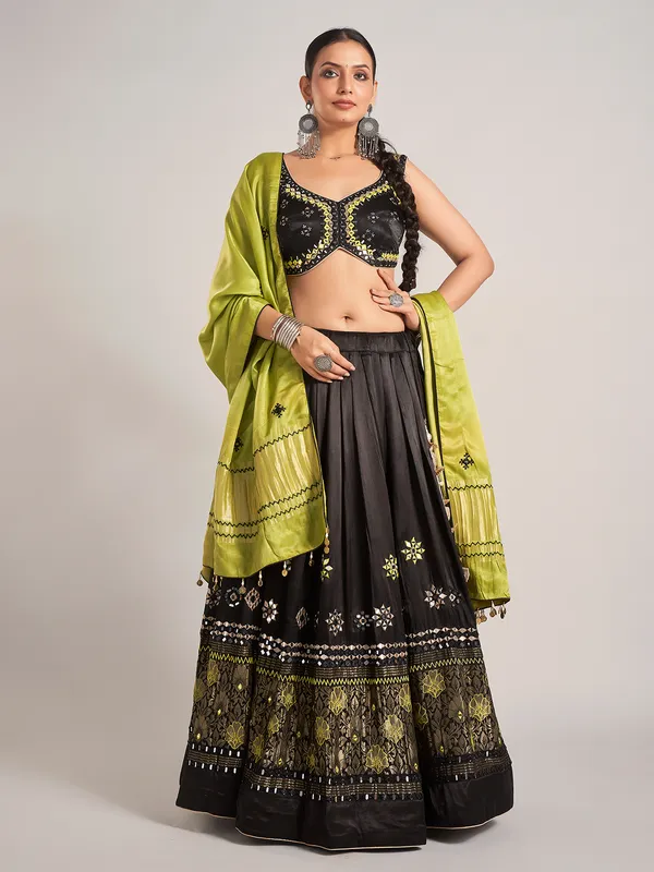 Black silk navratri nights chaniya choli with dupatta
