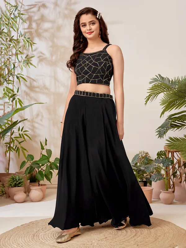 Black silk palazzo suit with cutdana stone work