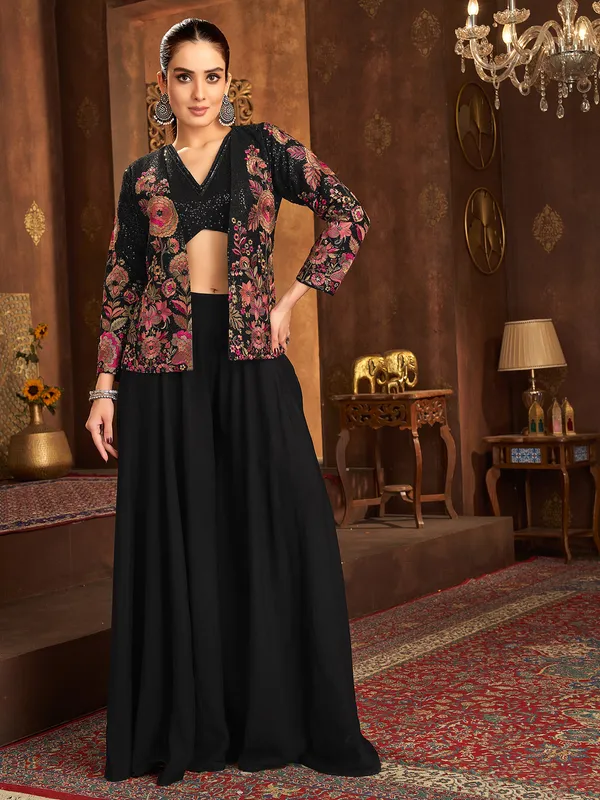 Black silk palazzo suit with jacket