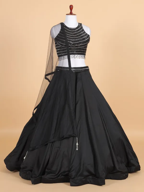 Black silk party wear lehenga choli