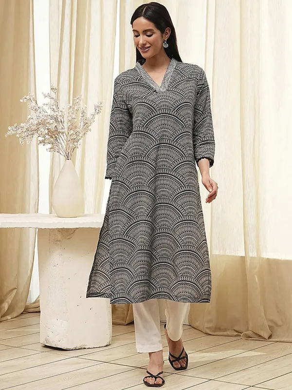 Black silk printed kurti for women