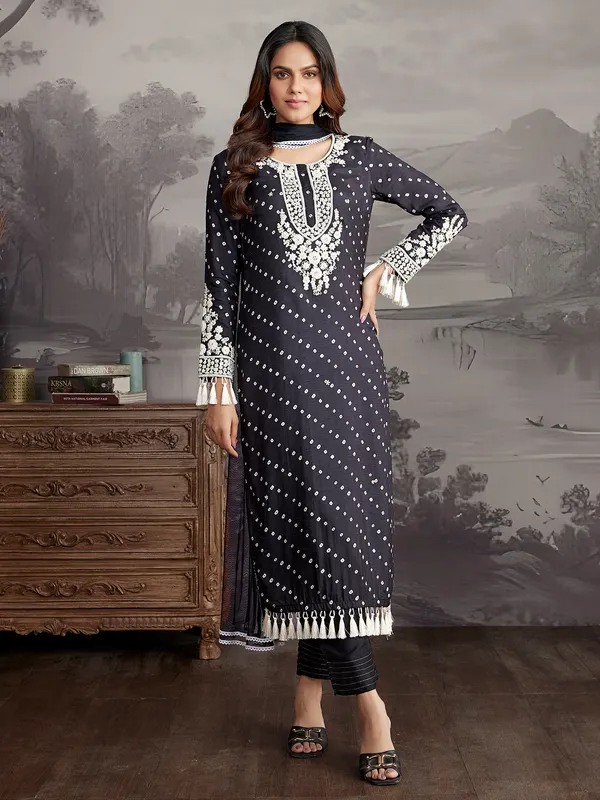 Black silk printed salwar suit for festive