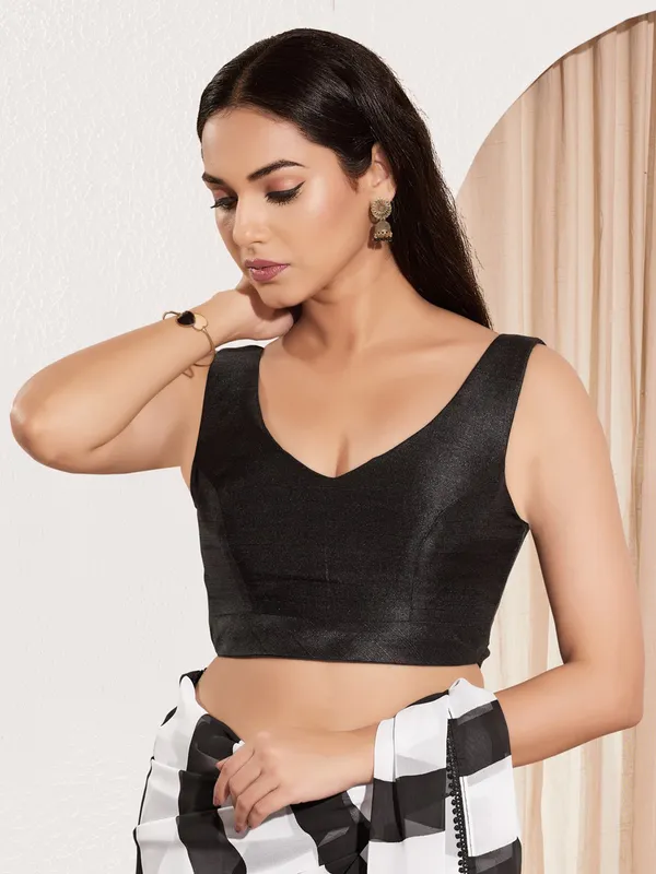 Black silk ready made blouse in zari weaving