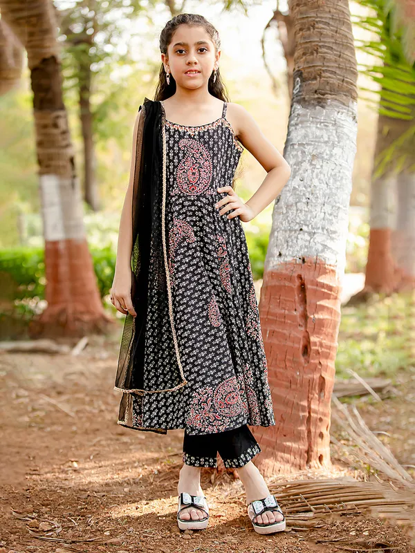 Black silk salwar suit with printed pattern