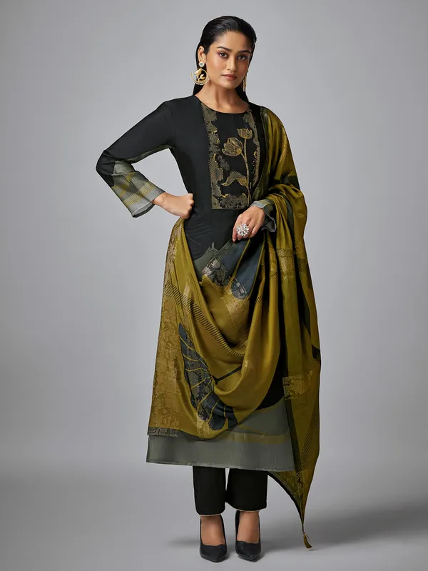 Black silk salwar suit with thread work