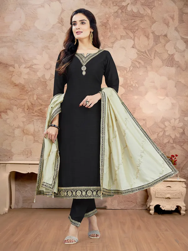 Black silk salwar with contrast dupatta