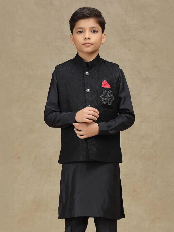 Black silk waistcoat set for wedding wear