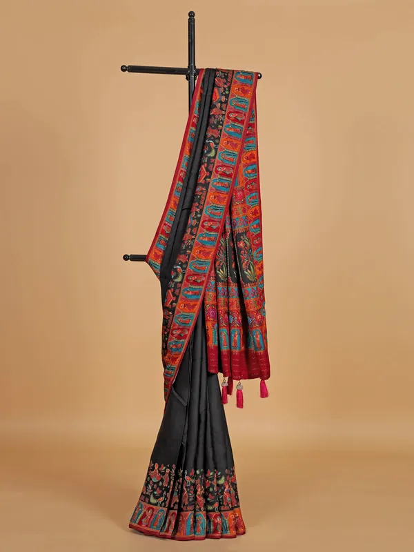 Black silk zari weaving saree for women