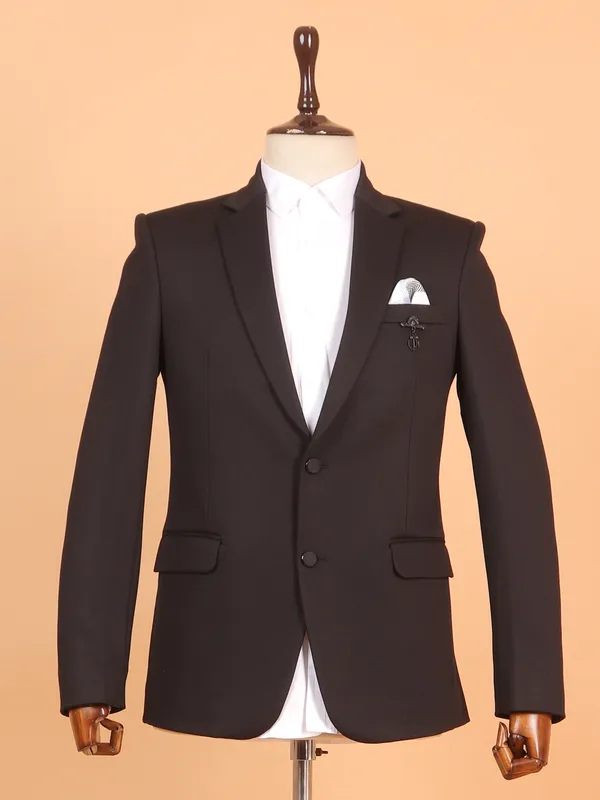 Black solid terry rayon men blazer for men