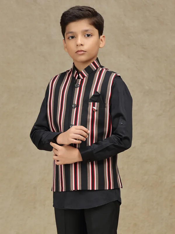 Black striped terry rayon waistcoat