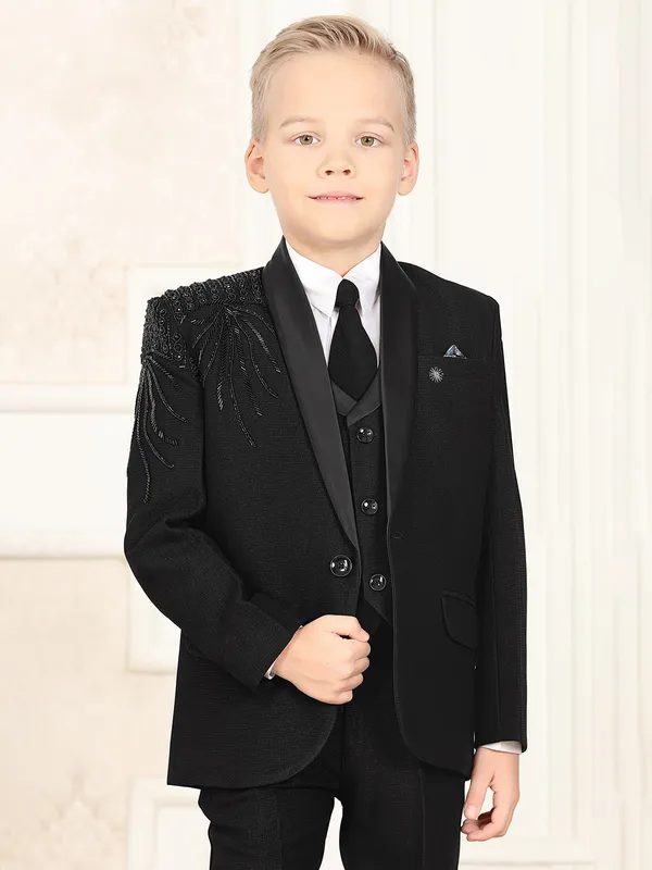 Black terry rayon boys coat suit for wedding