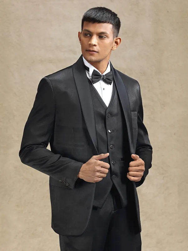 Black terry rayon coat suit for party wear