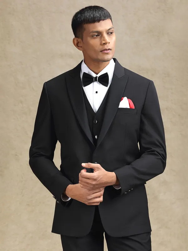 Black terry rayon coat suit for partywear
