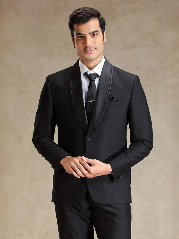 Black terry rayon coat suit for reception for mens wear