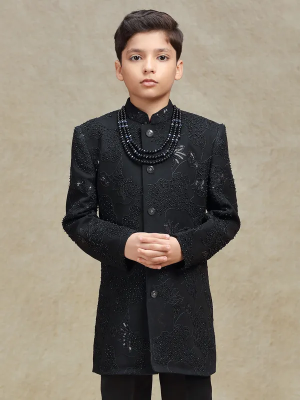 Black terry rayon indo western set for boys