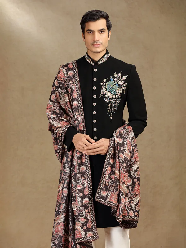 Black terry rayon indo western with printed dupatta