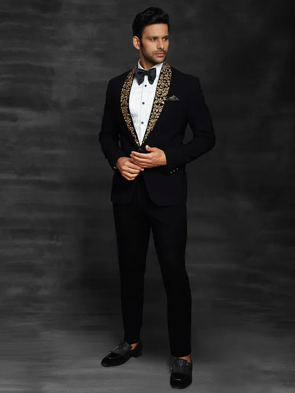Black terry rayon party function mens coat suit
