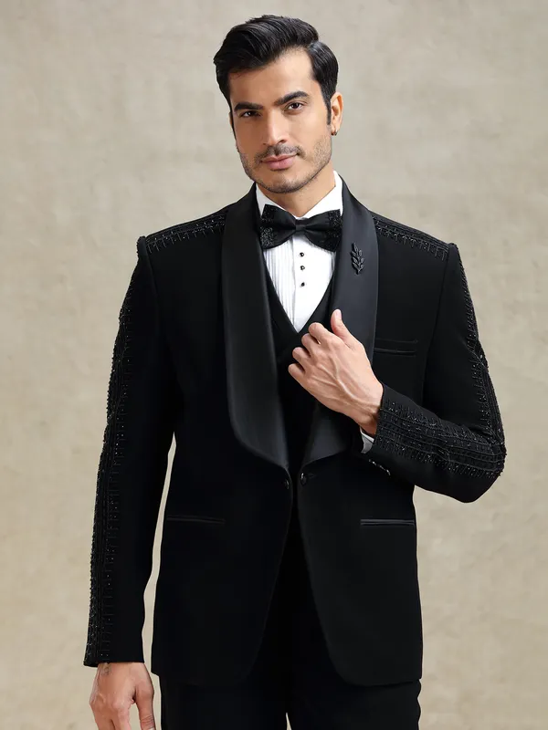 Black terry rayon reception tuxedo suit