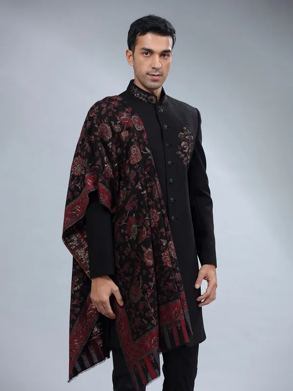 Black terry rayon textured sherwani form men