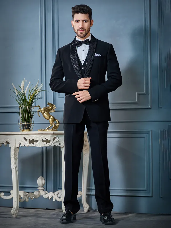 Black terry rayon tuxedo suit for reception