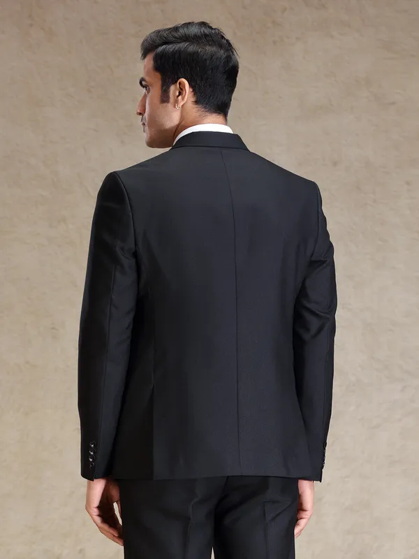 Black textured terry rayon blazer for special events