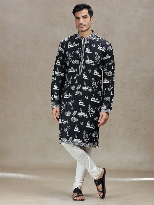 Black timeless elegance in linen silk kurta suit