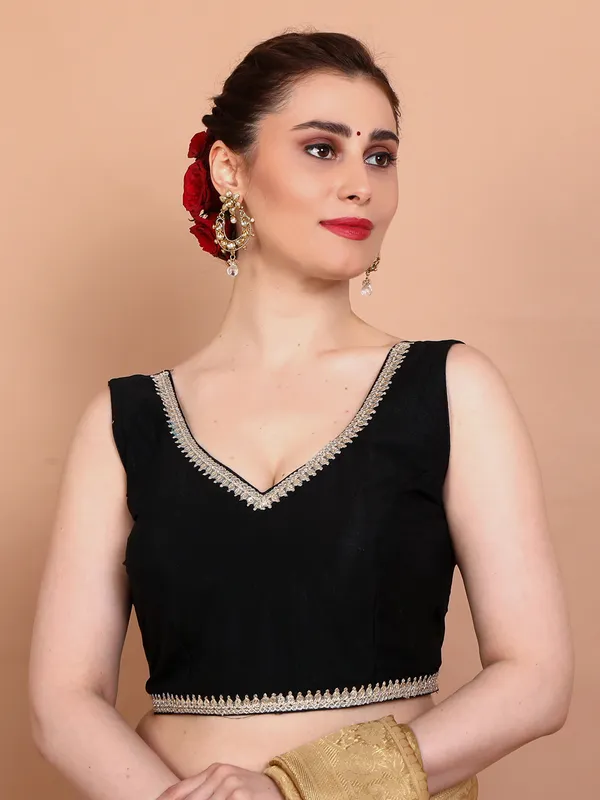 Black tissue silk sleeveless ready made blouse