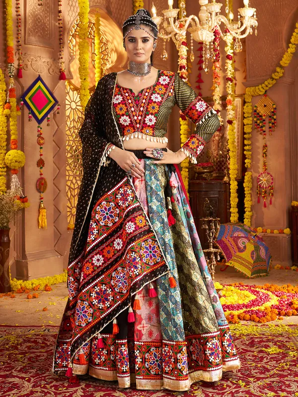 Black viscose rayon navratri lehenga choli set