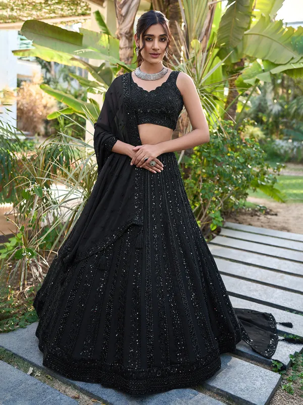 Black wedding wear lehenga choli in georgette