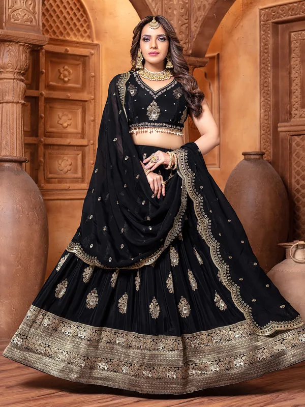 Black wedding wear silk elegant lehenga choli