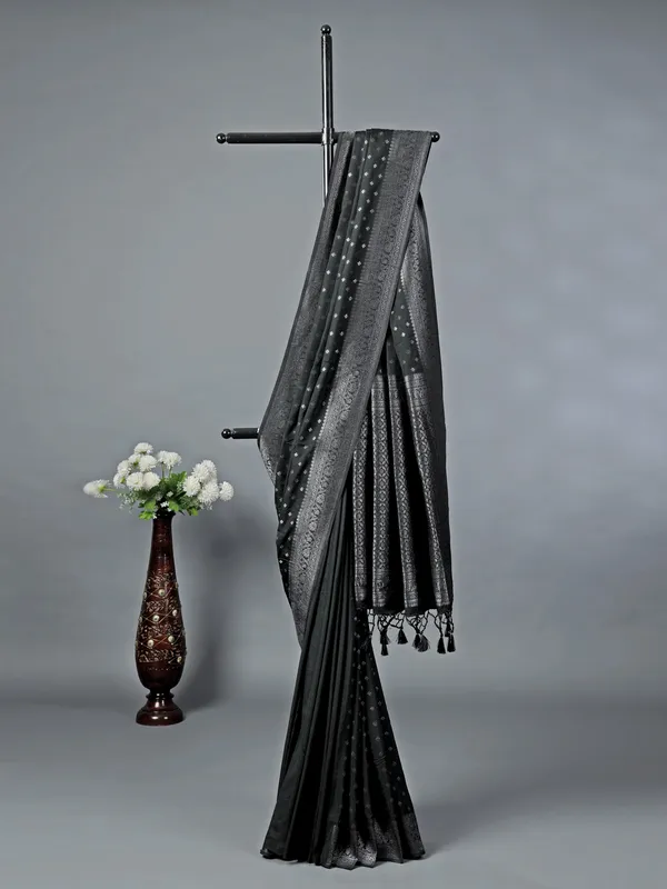 Black zari woven cotton silk saree delight