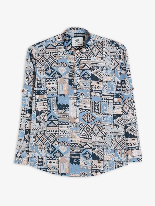 Blazo cotton sky blue printed shirt