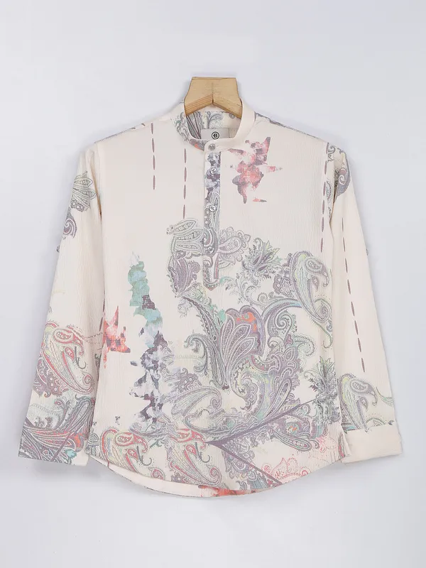 Blazo cream cotton printed kurta style shirt